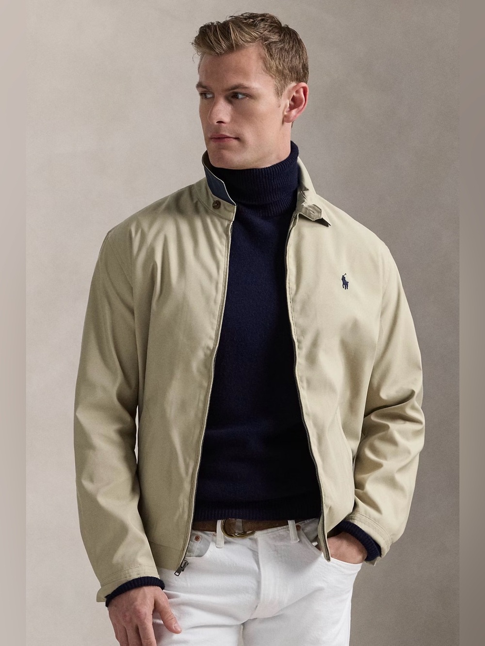 Polo Ralph Lauren KHAKI BEIGE Twill Bi Swing Full Zip Windbreaker Style Jacket